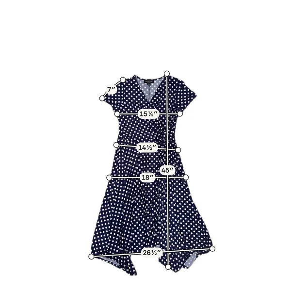 Polka Dot Faux Wrap Midi Dress Navy White Knotted Waist Short Sleeve Size 8 - Image 5