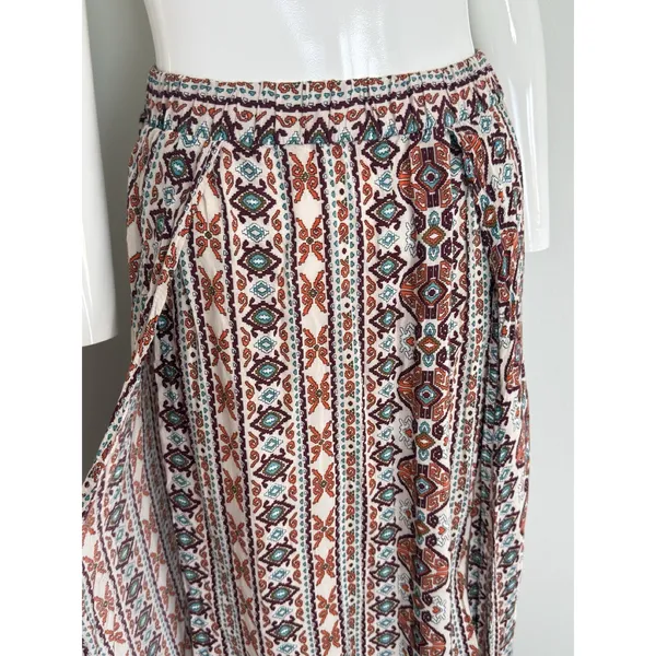 Women’s Aztec Print Maxi Skirt Cover Up Boho Hippie Festival High Side Slits M - Image 5