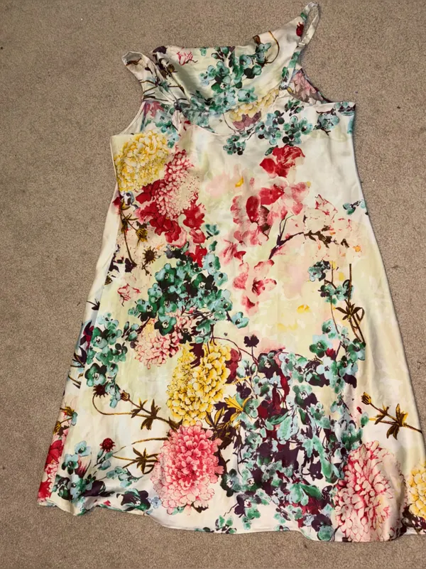 Natori Abstract Floral Satin Cowl Neck Slip Dress Women Sz XL - Image 5
