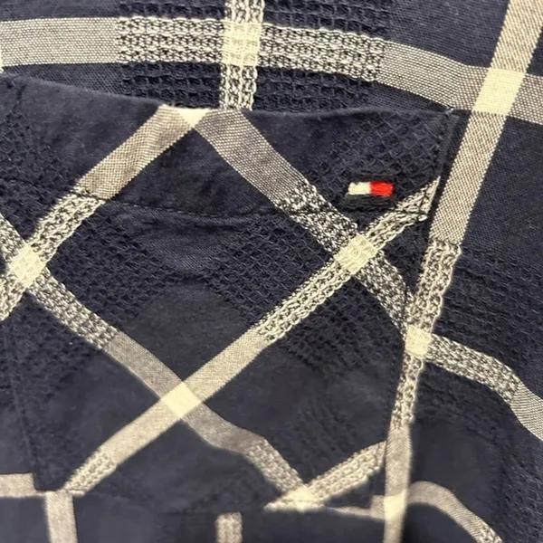 Tommy Hilfiger Womens Navy Blue White Plaid Long Sleeve Button Down Shirt Size M - Image 3