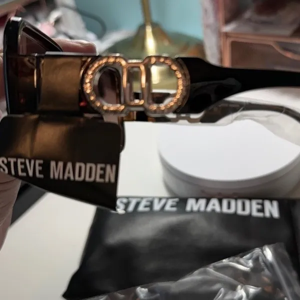 NWT Steve Madden Oversized Square Sunglasses Brown‎ Tortoise Gold Chain Bling - Image 7