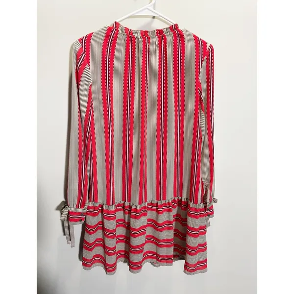 Loft Red White‎ Striped Drop Waist Mini Dress Long Sleeve Tie Cuff XS - Image 5