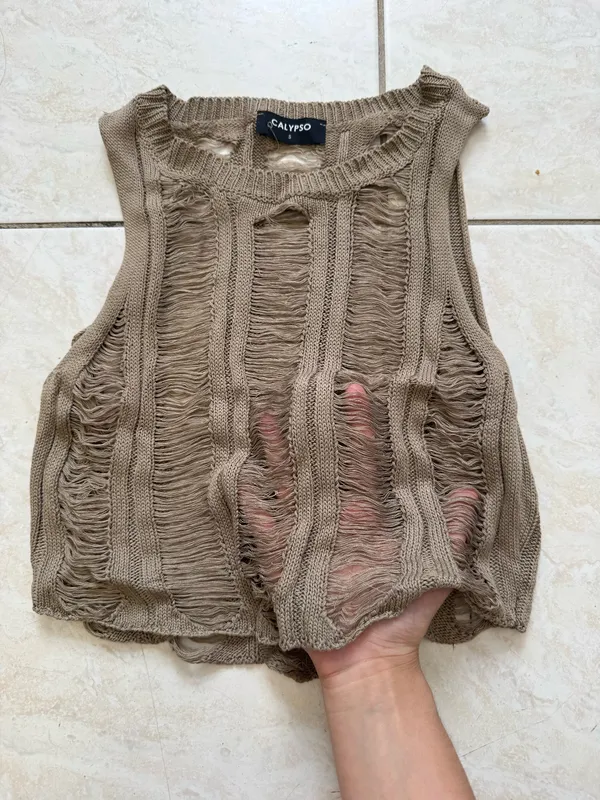 Calypso brown ruched knit tank top in a S - Image 3