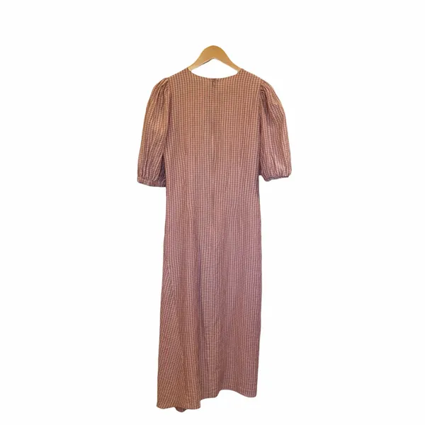 Zara Gathered Waist Puff Sleeve Pink Plaid Midi Dress S Style 4786/056 - Image 5