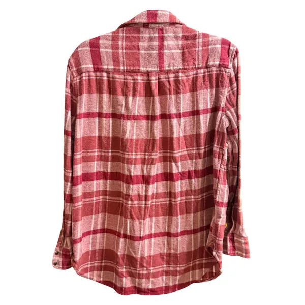 Aerie Pink White Plaid Flannel Button Down Shirt Cotton Sz S Softcore Layering - Image 2