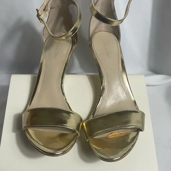 Calvin Klein Shiny Gold Women's Size 9.5 Ankle Strap Sandals 4” Heel - Image 2