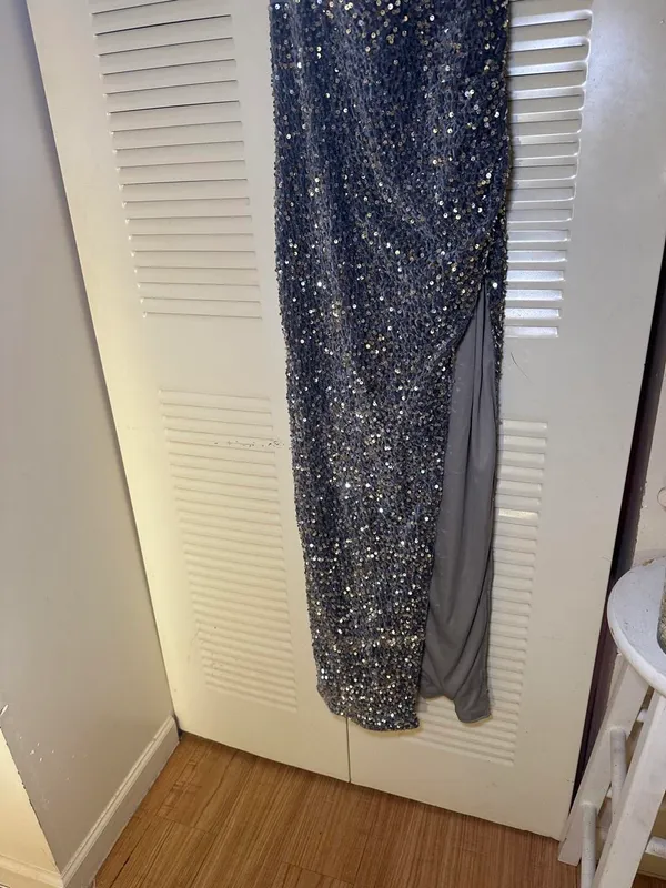 Gray & silver sequin maxi dress with a high slit, velvet #glamour #party #fashion - Image 4
