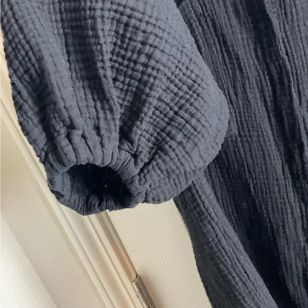 Young Fabulous & Broke Black Cotton Gauze Shirt Dress Large Cuffed Sleeve - Image 5