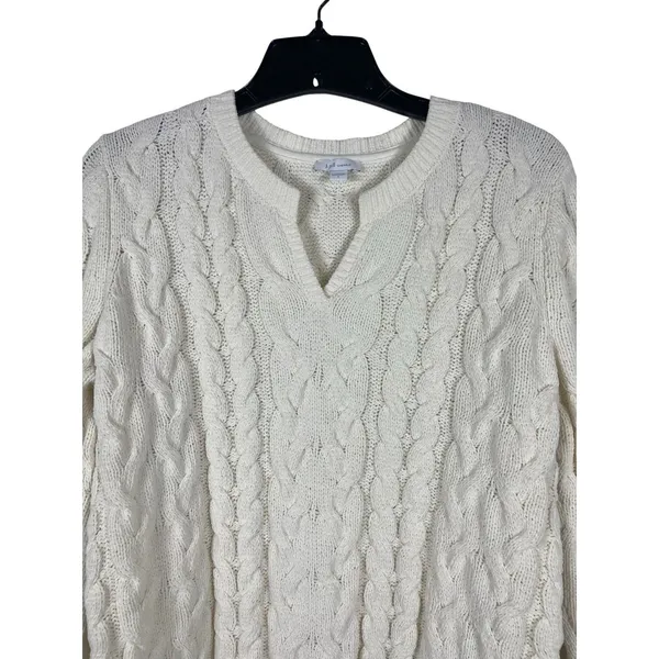 J. Jill Chenille Fisherman Cable Knit Tunic Sweater L Ivory Longline Pullover - Image 5