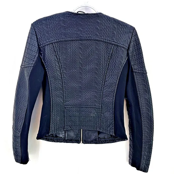 New York & Company Black Moto Jacket Vegan XSmall Fabric Stretch Sides - Image 3