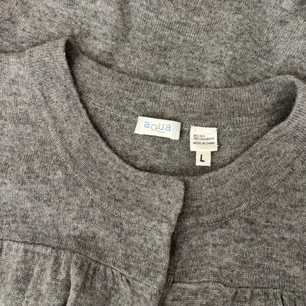AQUA Silk Cashmere Cardigan Sweater Snap Front 3/4 Sleeve Knitwear Large - Image 10