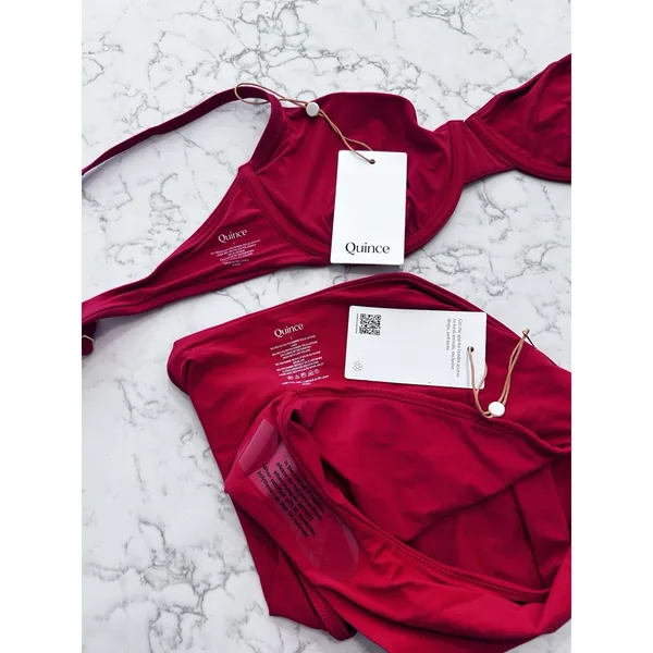 NWT Quince Cherry Red Italian Demi Bikini Top & High Rise Bottom Set Size Large - Image 3