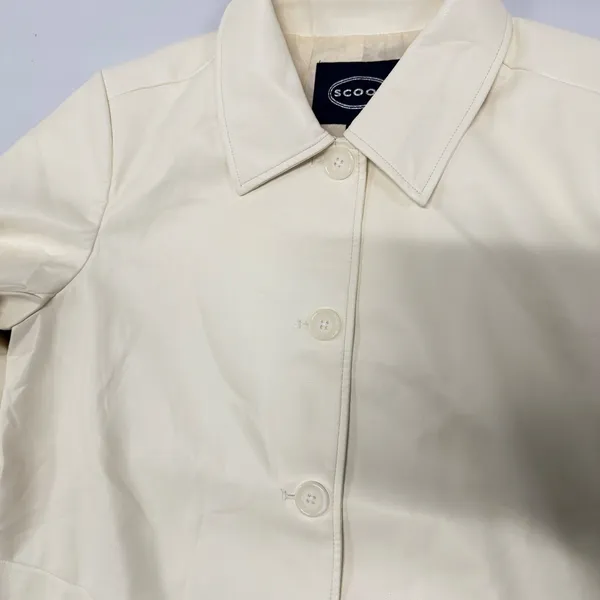 Scoop Faux Leather Utility Trench Coat Winter White Vegan Long Jacket Womens L - Image 4