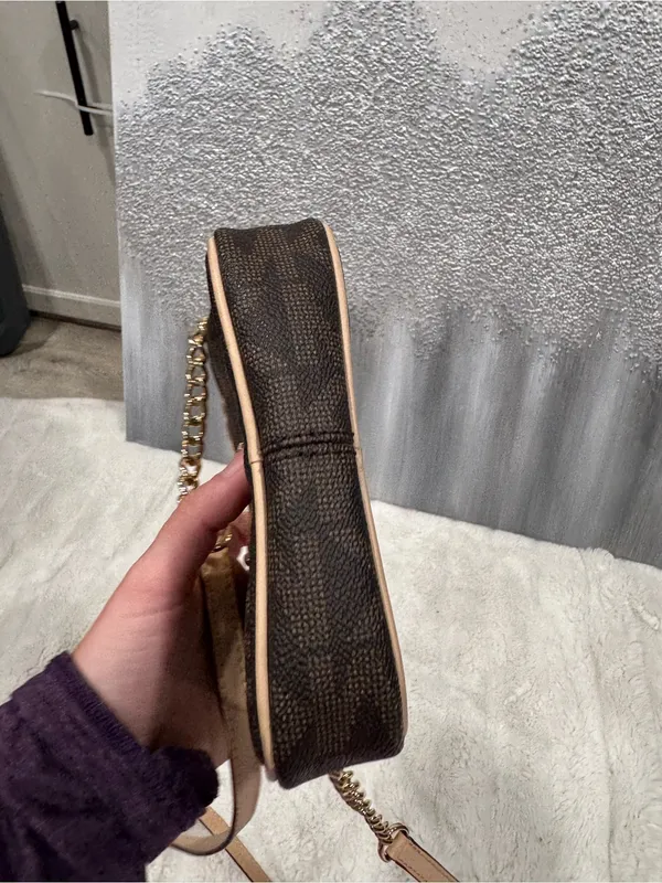 Michael Kors Brown Monogram Crossbody with Tan Trim - Image 8