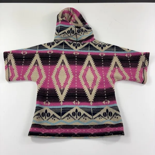 Dylan Sweater Womens XS Pink Hooded V Neck Aztec Knit Short Sleeve Pullover Boho - Image 6