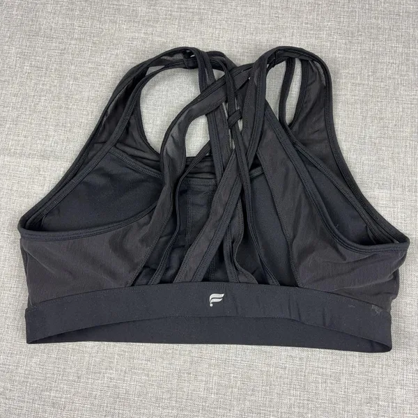 Fabletics Sports Bra Womens Medium Black Strappy Crossback Pullover Stretch - Image 2
