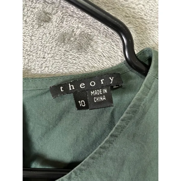 Theory Cotton Poplin Shift Dress‎ Green Size 10 Lagenlook Minimalist Pockets - Image 5