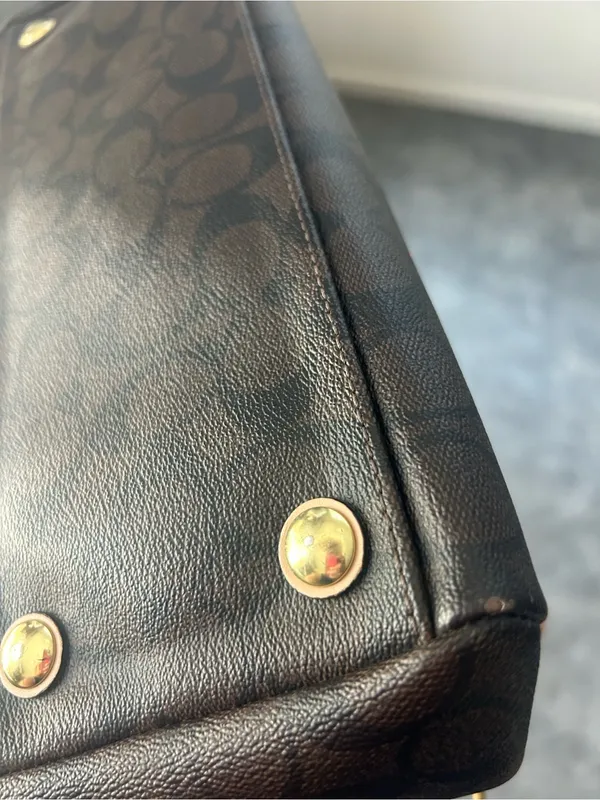 Coach Nancy Satchel Signature Brown Logo Print Purse Bag EUC - Image 11