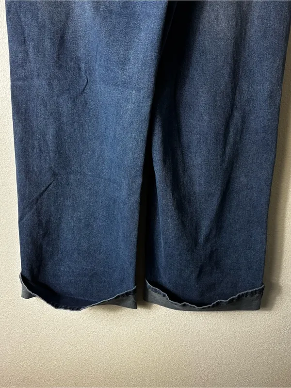 NWT IHTXUO Wide Leg Cropped Jeans XL Distressed Dark Wash Cuffed - Image 5