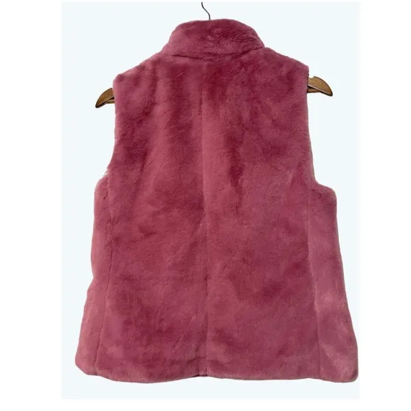 J.Crew Faux Fur Vest Women's Small Pink Full Zip Mock Neck Plush Fleece - Image 2