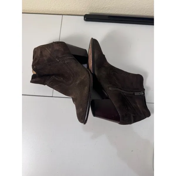 Frye Suede Ankle Boots Women 8 Brown Western Block Heel Minimalist Boho‎ - Image 6