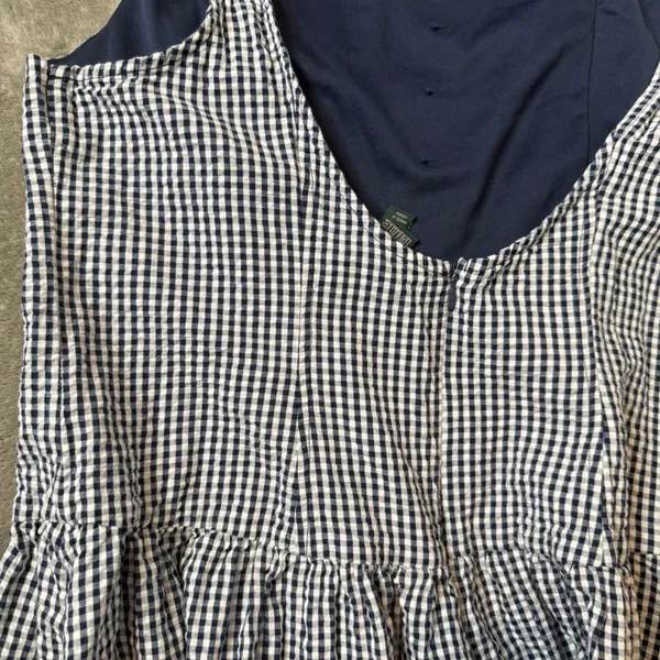 Wild Fable Seersucker Gingham Plaid Mini Dress Womens L Navy White Button Front Drop Waist - Image 7