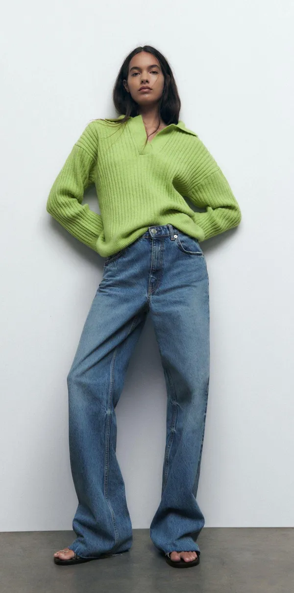 ZARA Ribbed Collar Relaxed Sweater Cardigan - Image 6