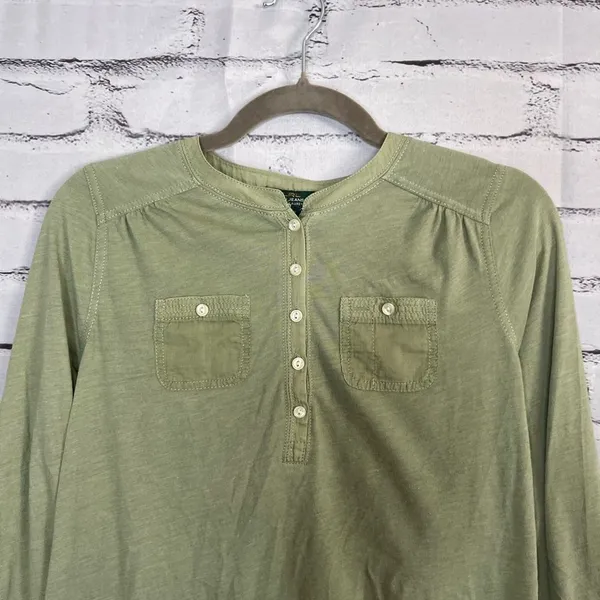 Lauren Ralph Lauren Green Button Blouse Longsleeve S Y2K Preppy Minimal Slim Fit - Image 5