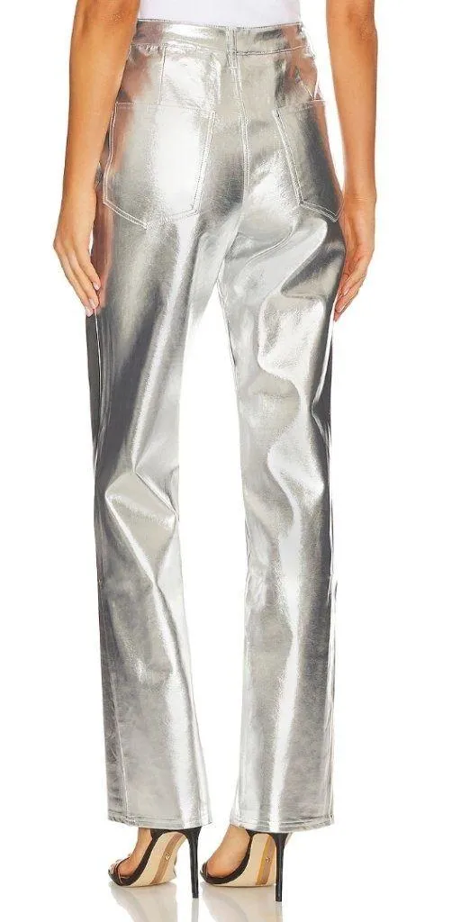 WeWoreWhat Silver Mirror Straight Leg Faux Leather Pants Futuristic Cybercore - Image 2