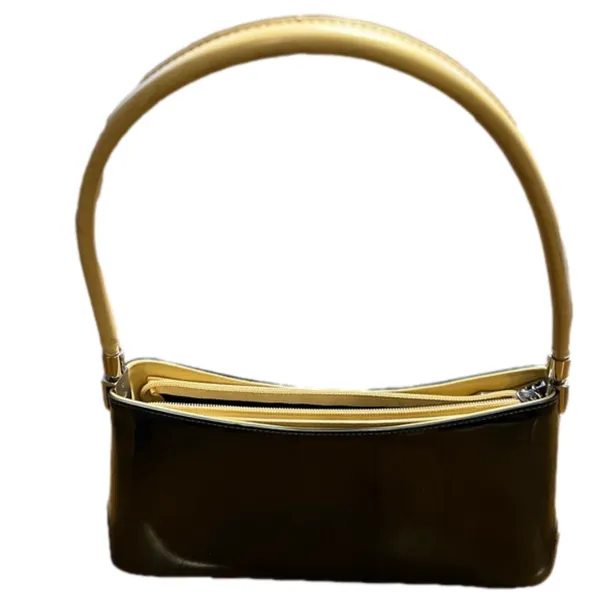 Beijo metallic patent pewter and tan trimmed handbag, EUC, clean interior - Image 6