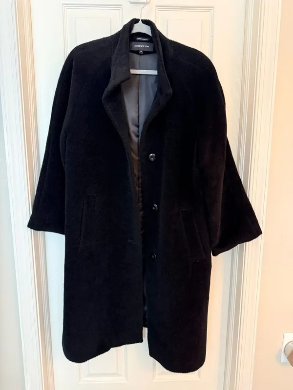 Jones New York Black Wool Alpaca Blend Button Front Midi Coat Size 12 - Image 3