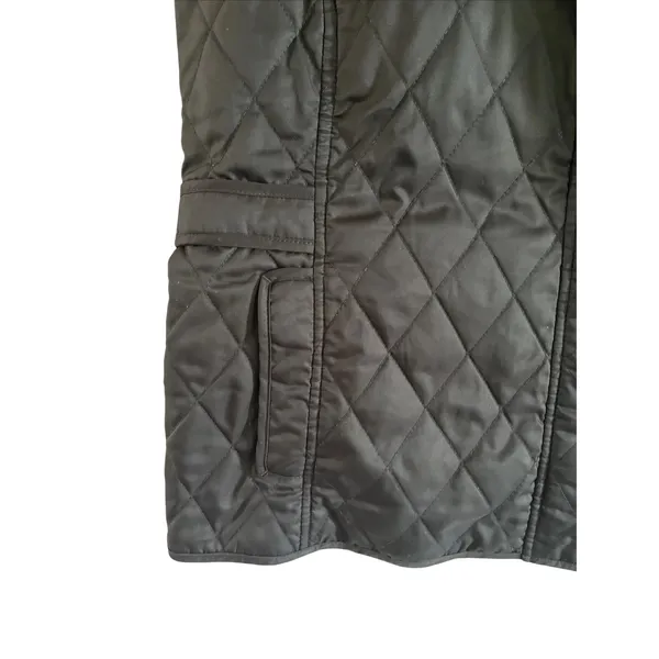 LL Bean Diamond Quilted Full Zip‎ Vest MED Black Plaid Lined Cord Collar - Image 6
