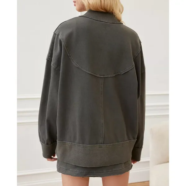 Urban Outfitters Jacket cotton oversized faye zip up womens Gray large boyfriend - Image 9