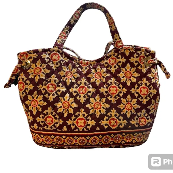 VERA BRADLEY Small Handbag Purse Brown/Beige/Red Print Quilted Cotton - Image 13