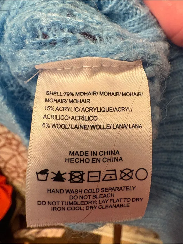 Stellah light blue crewneck pointelle knit sweater, Medium - Image 5