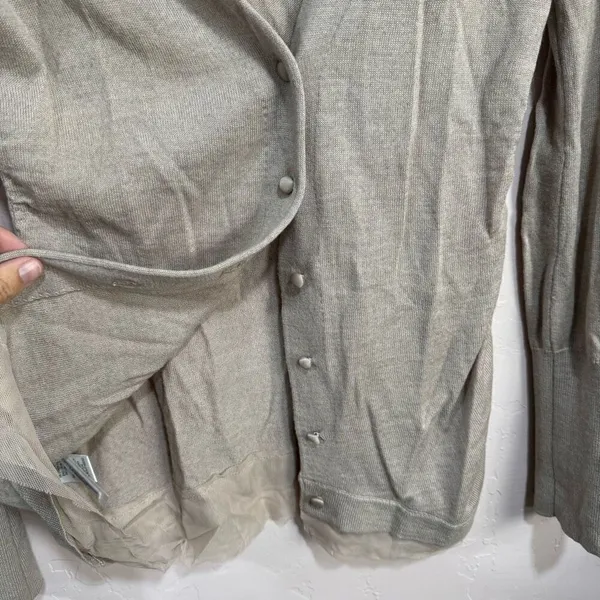 Ann Taylor Loft Taupe Beige Long Sleeve Cardigan Sweater SZ Small JEWLED V NECK - Image 3