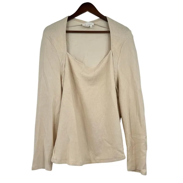 Anthropologie Long Sleeve Square Neck Top Ivory Cream Cozy Ribbed plus size 3X - Image 3
