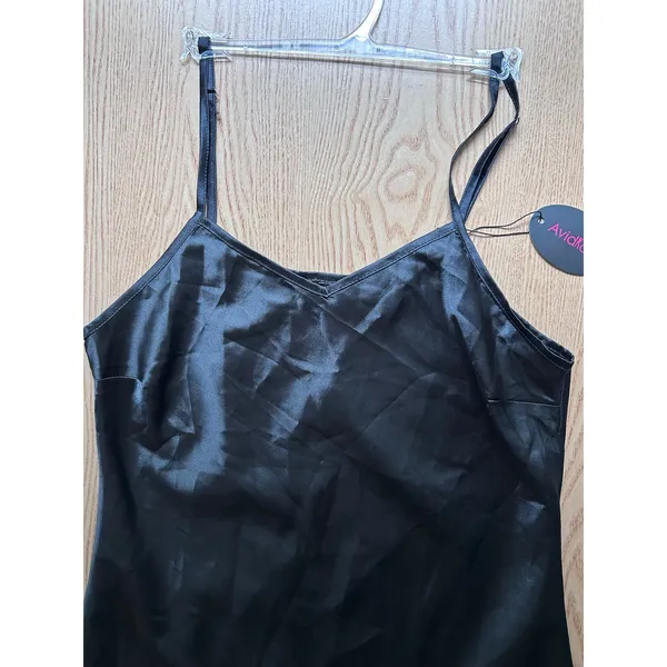 New Women's Avid Love Silky Satiny Lacey Chemise Pajama Gown Black Size Xs - Image 4