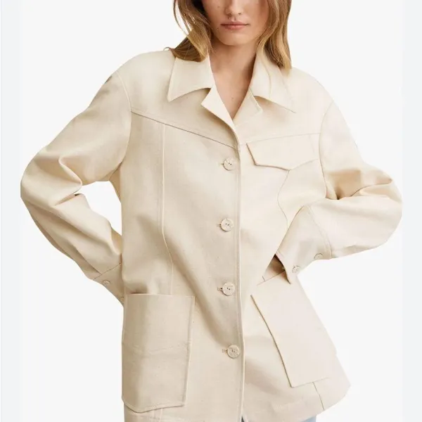 Mango NWT Oversized cotton jacket ECRU LARGE - Image 6