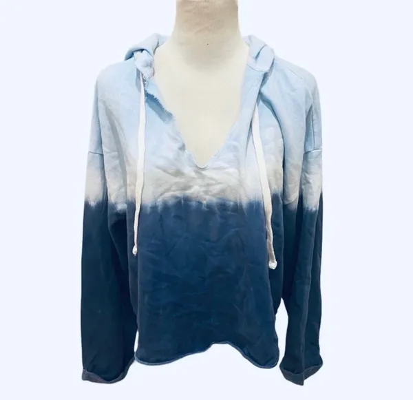 NWT Gap Tie Dye Vneck Hoodie Sweatshirt Blue White L Soft Comfy - Image 2