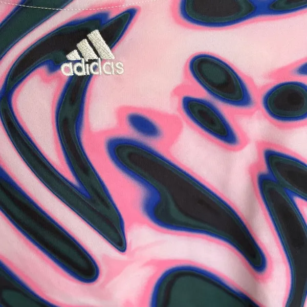 Adidas Women Pink Teal Abstract Swirl Print Short Sleeve Crop Top Small - Image 5