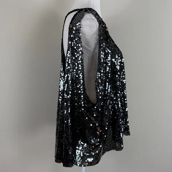 Free People Black Sequin Open Back Flowy Blouse Size‎ Medium - Image 4