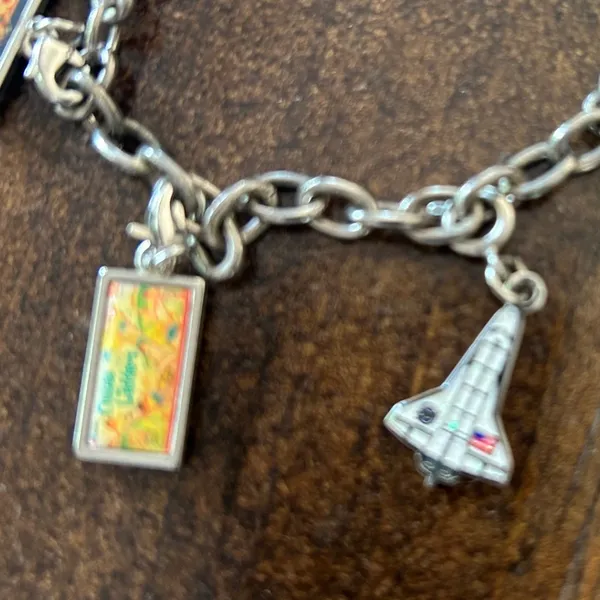 Vintage 80s 90s Mickey Mouse Monopoly Candyland Nasa Charm Bracelet Silver Chain - Image 3