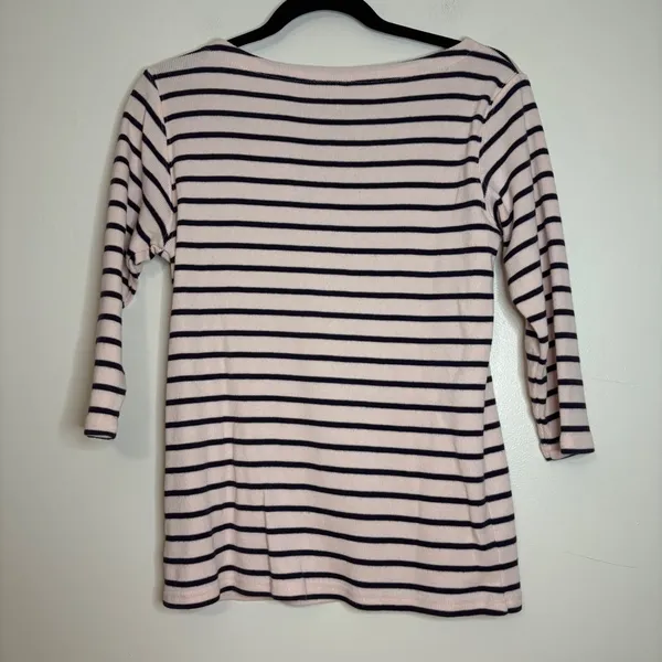 L.L.‎ Bean Striped 100% Cotton 3/4 Sleeve Pink Navy Top Women's Small Peru - Image 4