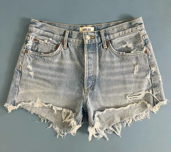Agolde Parker Vintage Cut Off Light Wash Denim Jean Shorts - Image 3