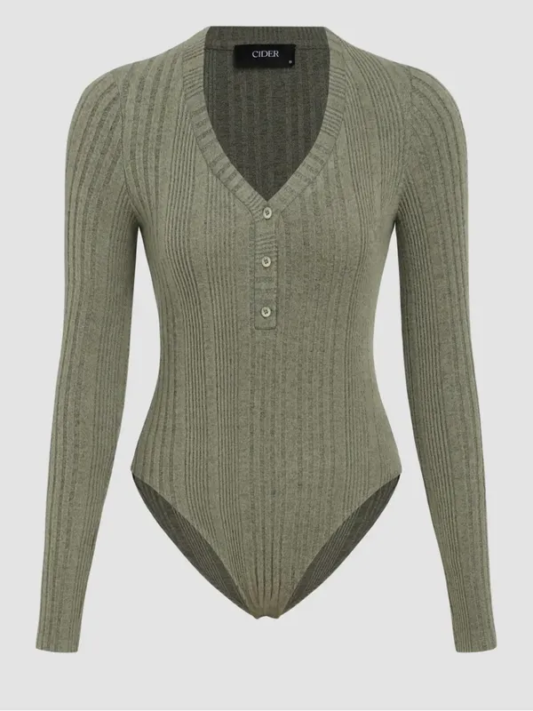 Cider Rib V-Neck Solid Button Bodysuit Green XL NWT - Image 4