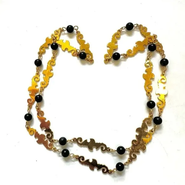 Gold tone and black beaded necklace - Image 3