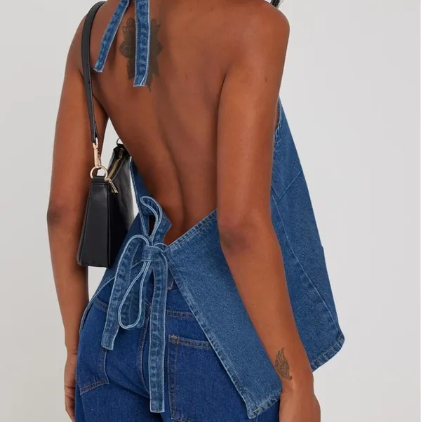 Women's Blue Denim Halter Vest Top Size Large Very Stylish - Image 2
