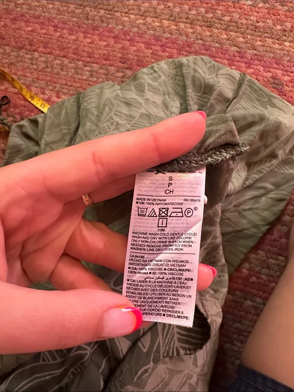 OLD NAVY PALM LEAF Olive Green Printed Rayon Dress - Image 2