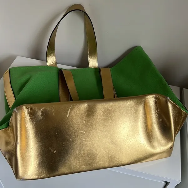 Lauren Ralph Lauren Green and Gold Summer Canvas Tote - Image 11